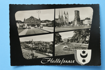 Ansichtskarte AK Halle Saale 1950-1960er Jahre Bahnhof Straßenbahn Platz Kirche Architektur Ortsansicht Sachsen Anhalt